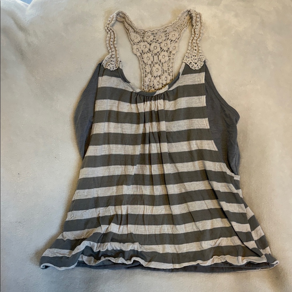 Elegant Striped Gray and Cream Tank Top